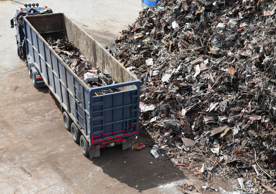 Truck with container used for metal recycling